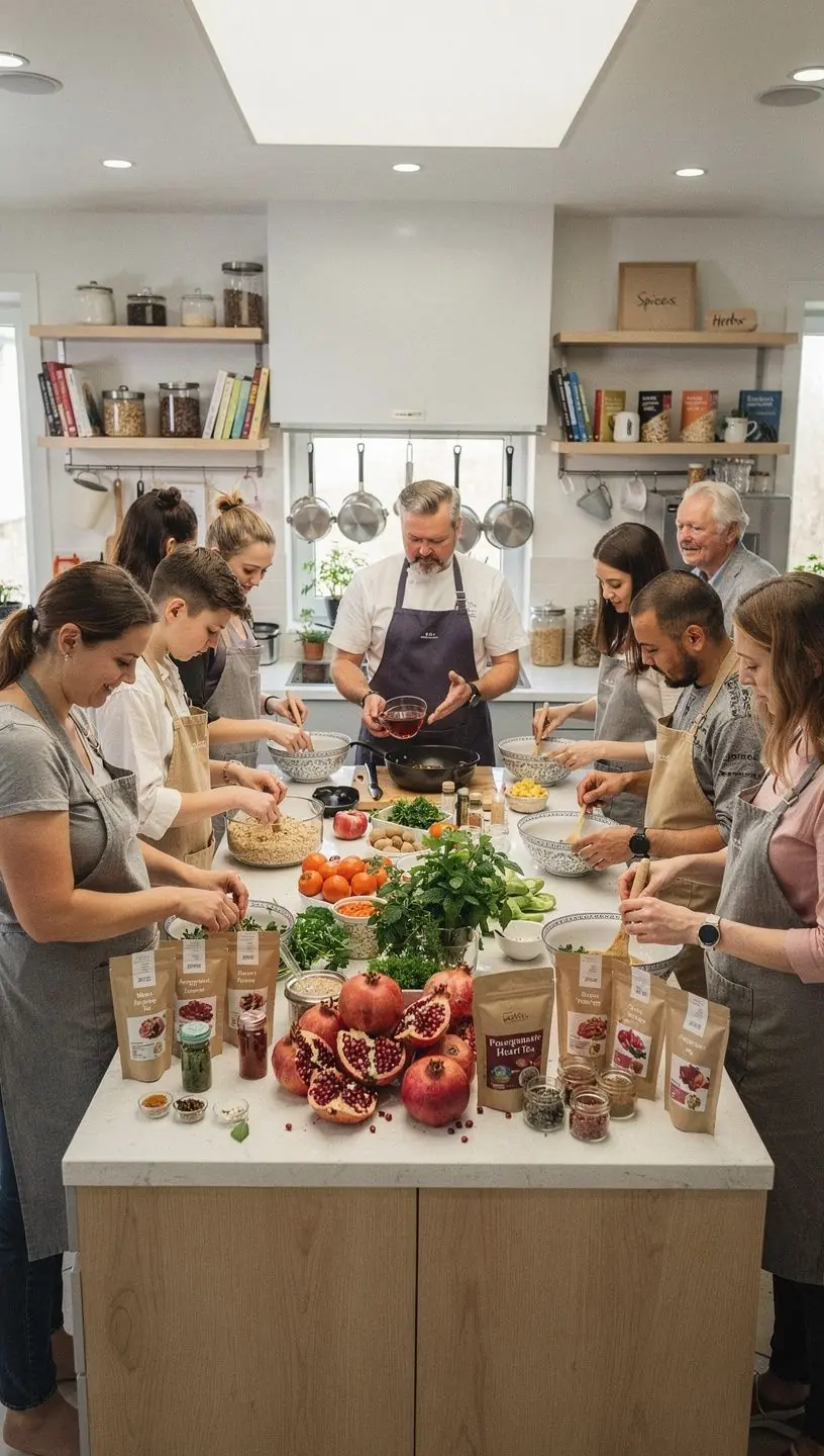 Granatų širdies arbatos puodelis su ryškiai raudonu skysčiu.