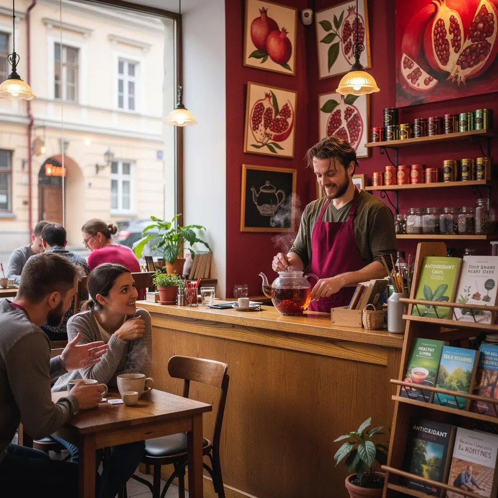 Šviežiai paruošta granatų arbata su citrinų griežinėliu.