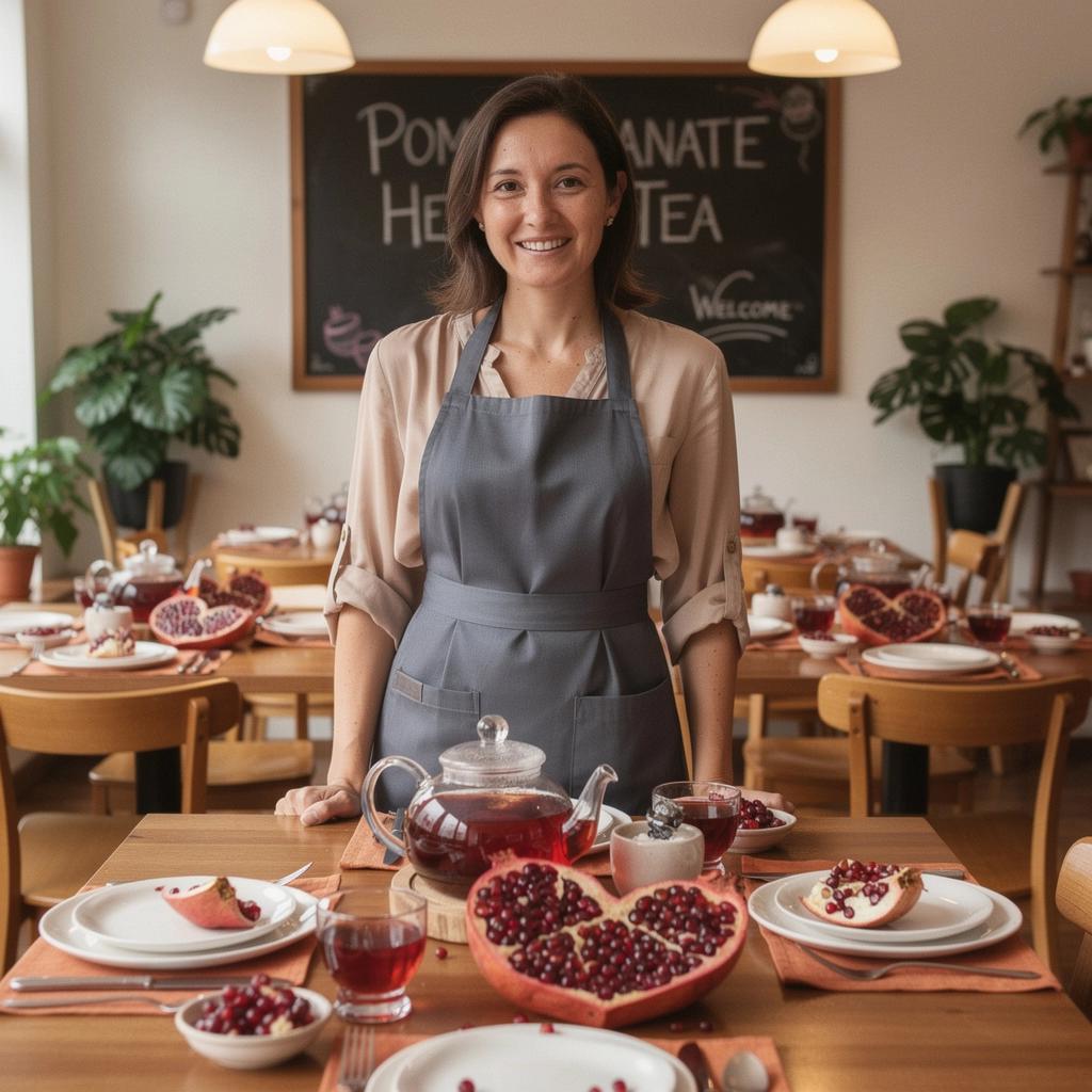 Granatų širdies arbatos pakuotė su informacija apie antioksidantus.