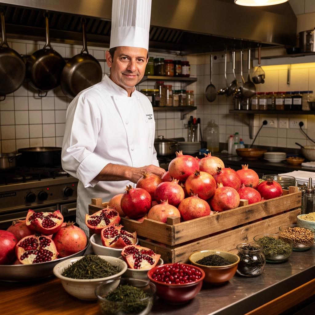 Šviežios granatų sėklos, paruoštos arbatos puodeliui.